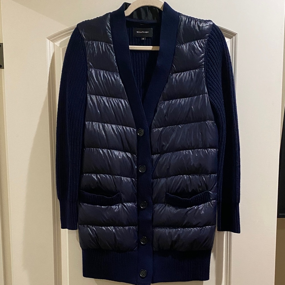 Mackage Niva Navy Quilted Down-Filled Cardigan Jacket Coat
